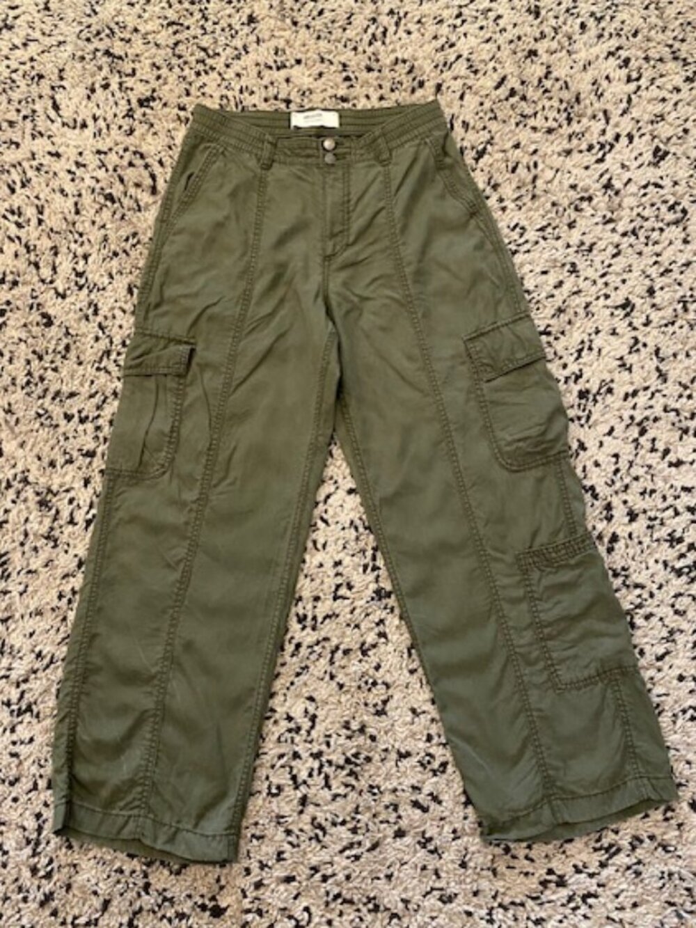 Hollister Khaki Green High Rise Wide leg Baggy Cargo Pants Size Med